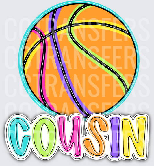 Colorful Basketball Cousin Multicolor Neon Text (DTF)
