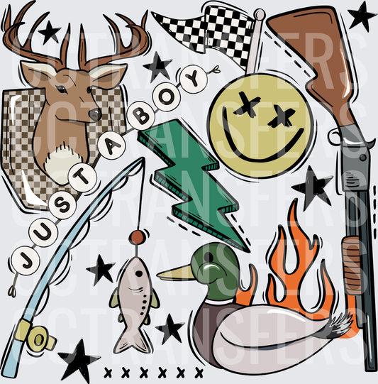 Just A Boy Hunting Fishing Outdoors Collage (DTF)