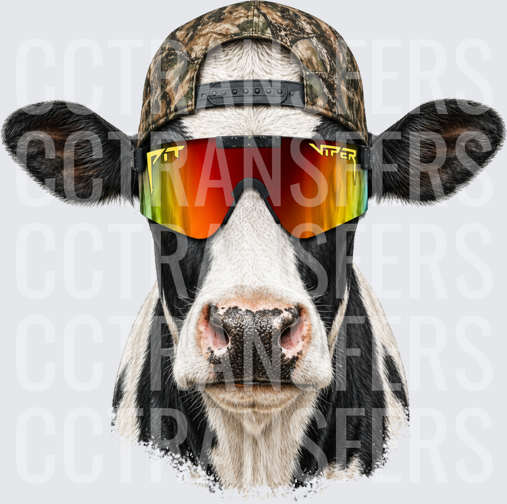 Cool Cow Camo Hat Rainbow Shield Sunglasses (DTF)