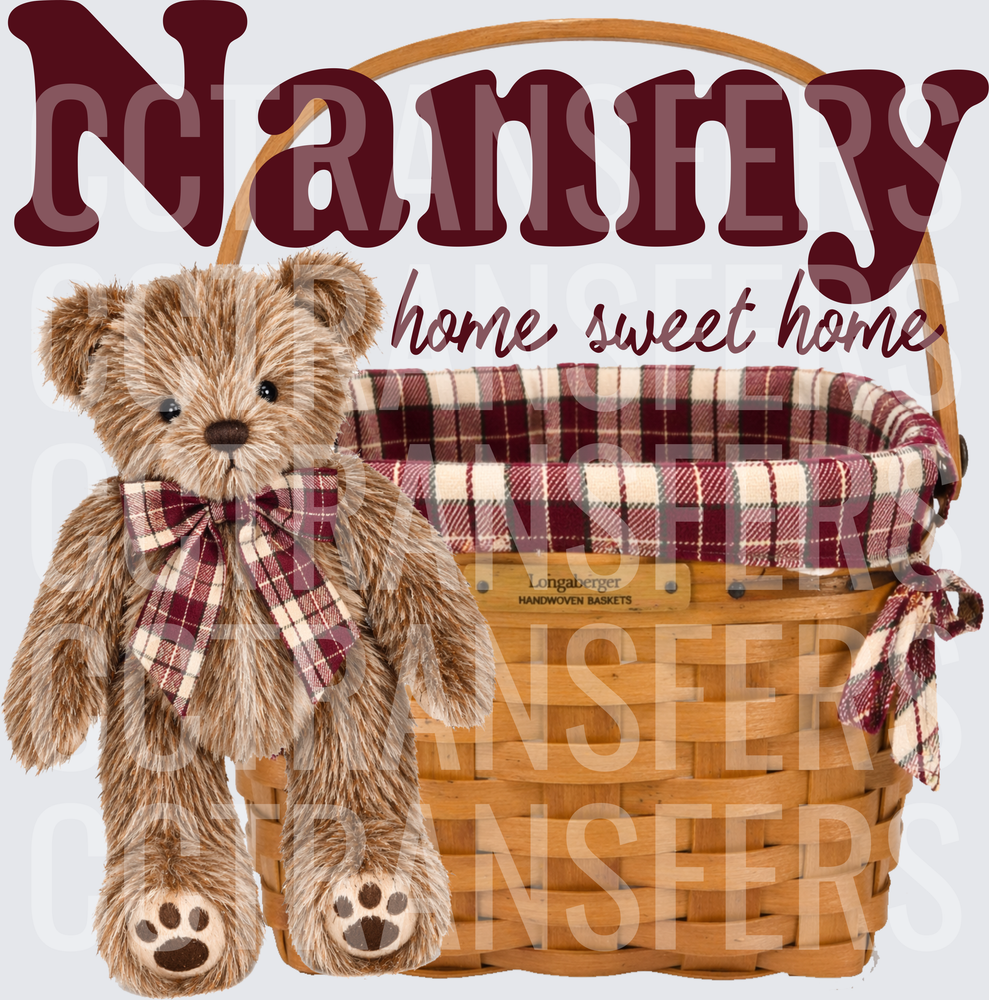Nanny Home Sweet Home Teddy Bear Wicker Basket (DTF)