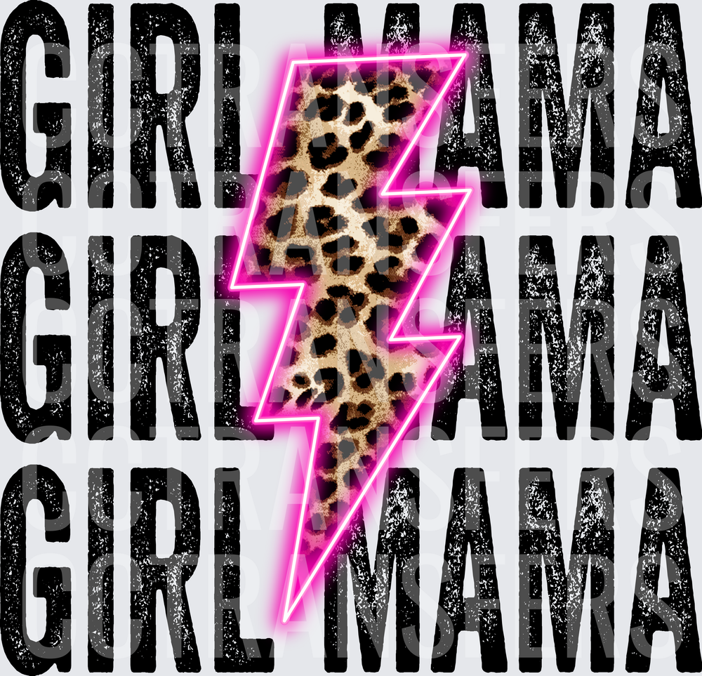 Girl Mama Leopard Neon Lightning Bolt Stacked (DTF)