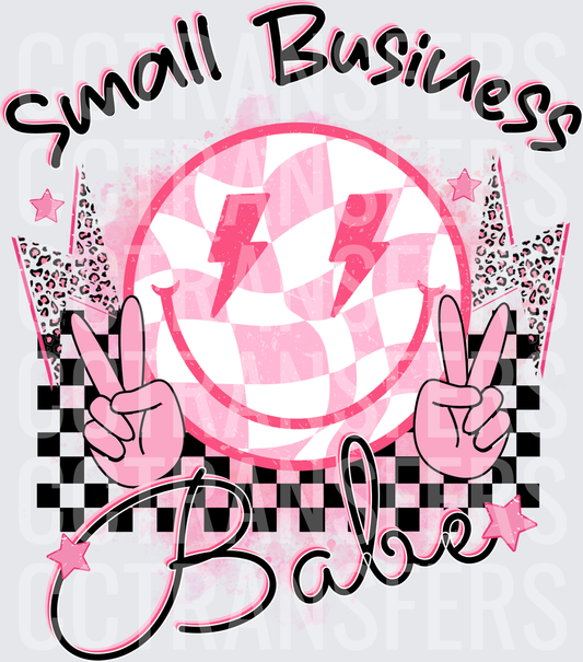 Small Business Babe Pink Checkered Smiley Lightning Bolt (DTF)
