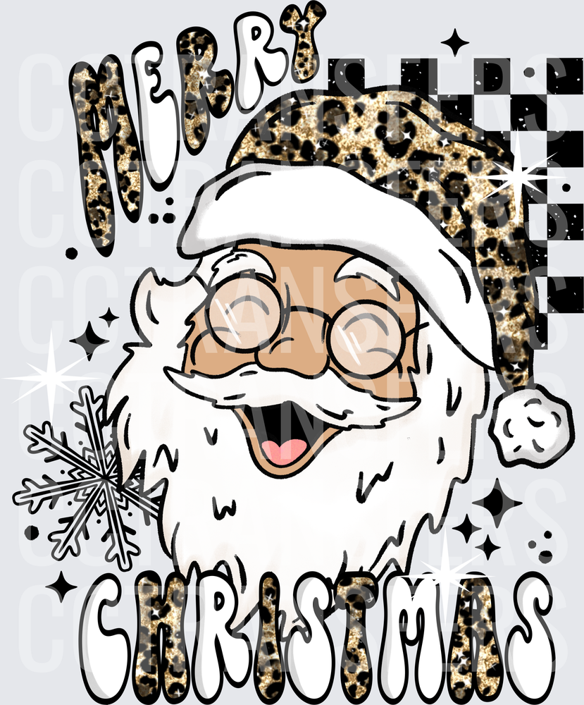 Merry Christmas Leopard Print Santa Claus Checkered (DTF)