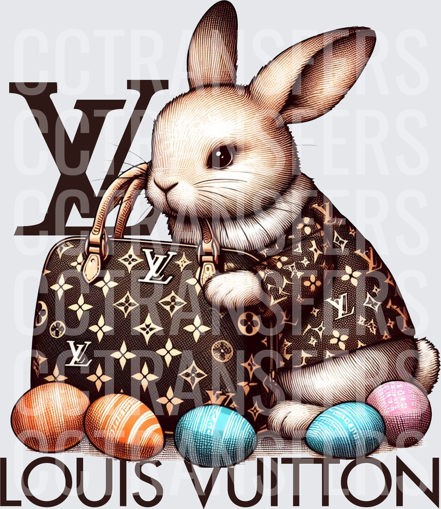 Luxury Monogram Easter Bunny With Designer Bag And Eggs (DTF)