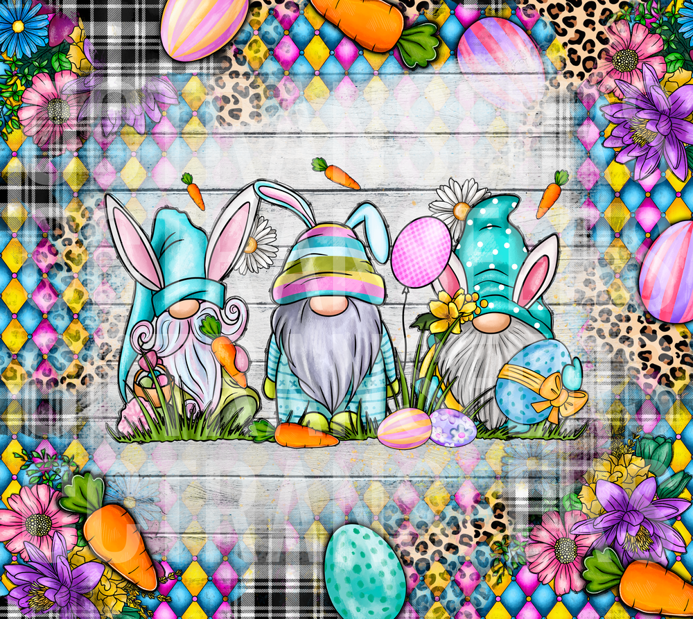 Three Easter Gnomes Bunny Ears Eggs Carrots Floral (DTF)
