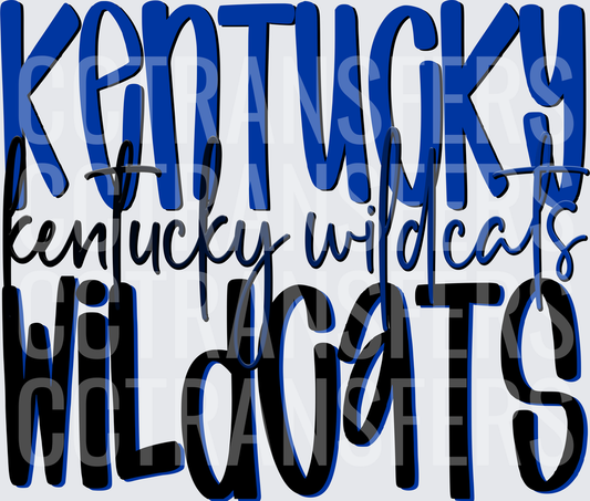 Kentucky Wildcats Layered Word Stack Blue Black (DTF)