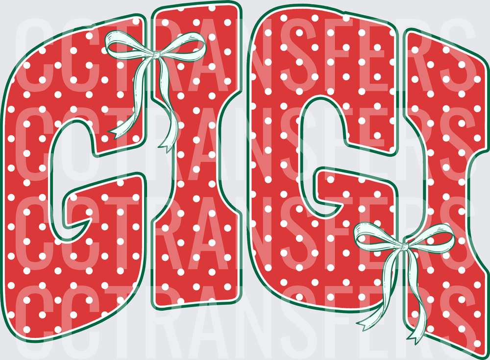 GIGI Red Polka Dot Letters with Mint Bows (DTF)