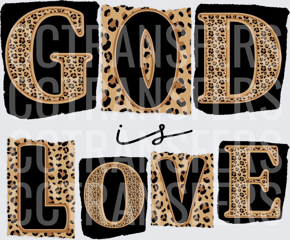 God Is Love Leopard Print Block Letter Design (DTF)