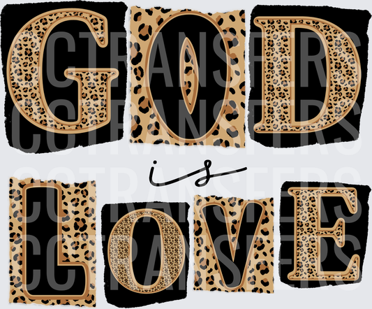 God Is Love Leopard Print Block Letter Design (DTF)