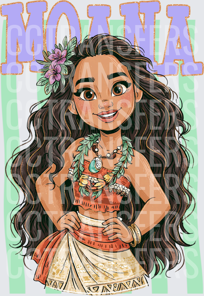 MOANA Polynesian Princess Floral Hair Green Stripe (DTF)