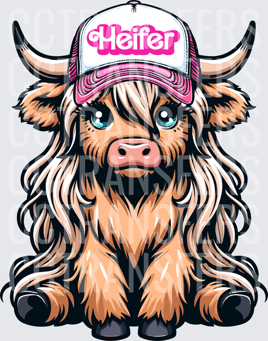 Cute Highland Cow Heifer Pink Trucker Hat (DTF)