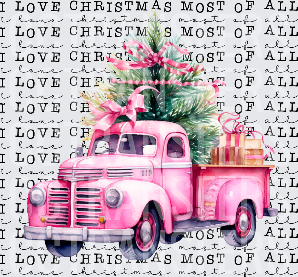 I Love Christmas Most of All Pink Vintage Truck Tree (DTF)