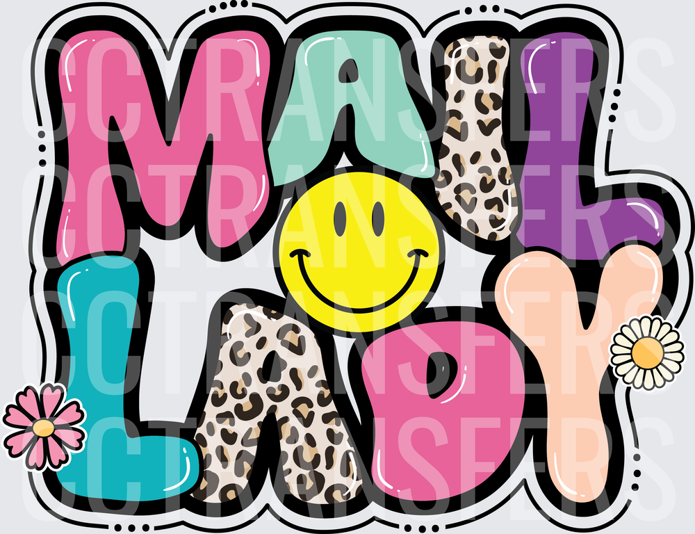 Mail Lady Retro Groovy Leopard Smiley Floral (DTF)