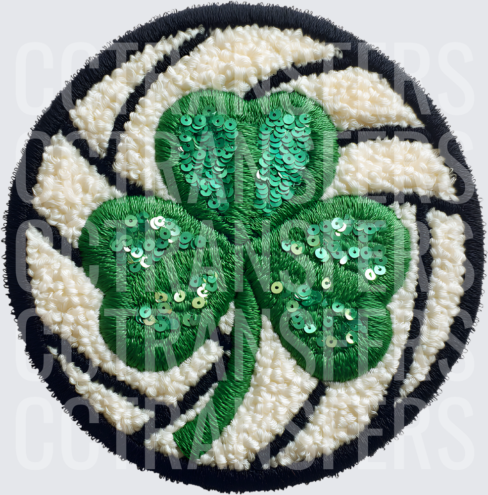 Sequin Three-Leaf Clover Embroidered Patch Circle (DTF)