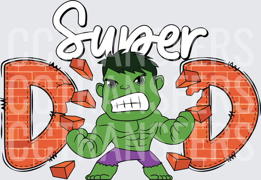 Super Dad Angry Green Muscle Man Smashing Brick Letters (DTF)