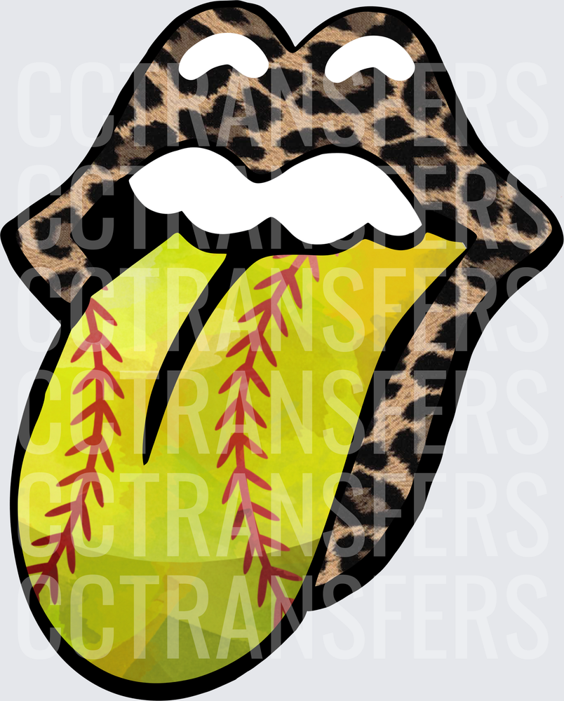 Leopard Print Lips Softball Tongue Logo (DTF)