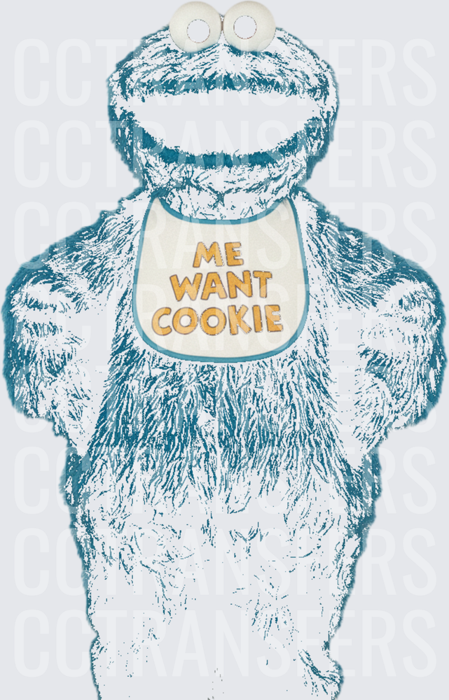 Blue Fluffy Monster Me Want Cookie Bib Sketch (DTF)