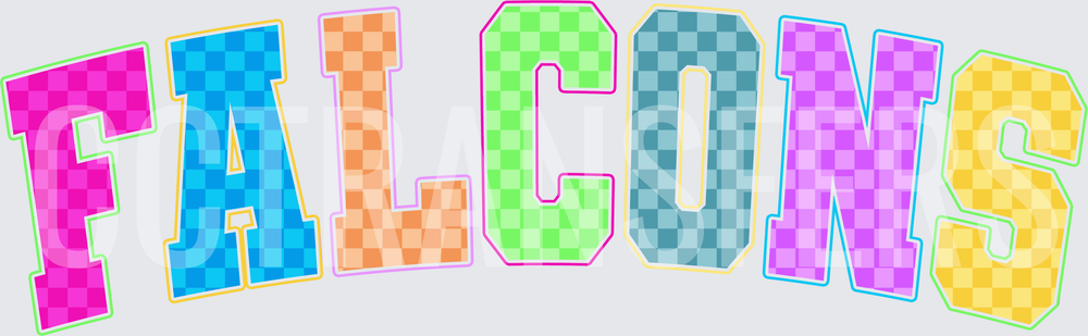 Falcons Colorful Checkered Varsity Block Letters (DTF)