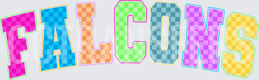Falcons Colorful Checkered Varsity Block Letters (DTF)