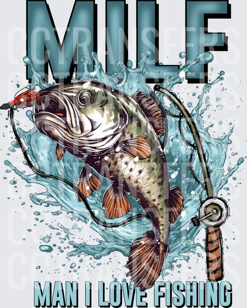 MILF Man I Love Fishing Bass Jumping Water Splash (DTF)