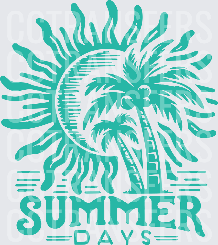 Summer Days Tropical Sun and Palm Trees Teal (DTF)