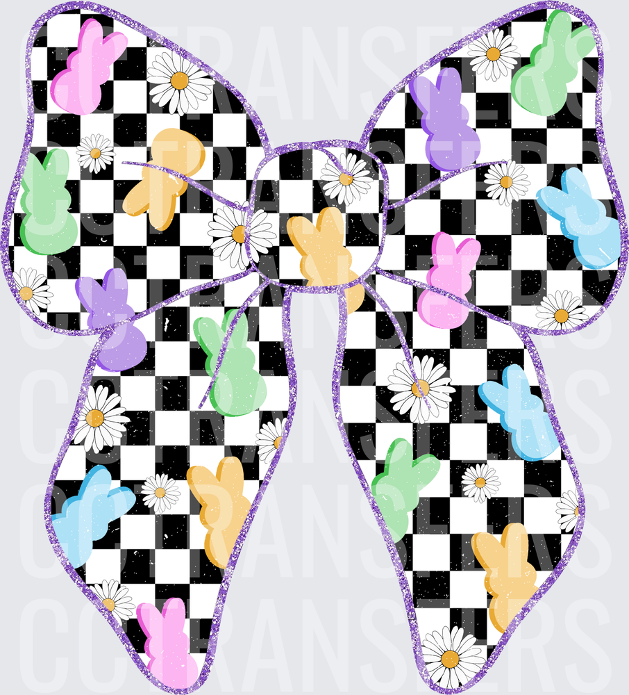 Checkered Bow Pastel Bunnies Daisy Floral Easter (DTF)
