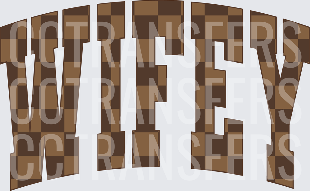 Wifey Brown Checkered Arch Text (DTF)