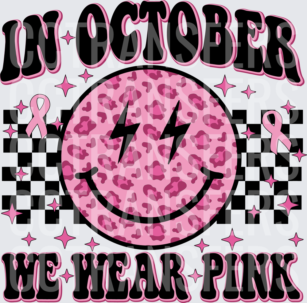 In October We Wear Pink Leopard Smiley Face (DTF)