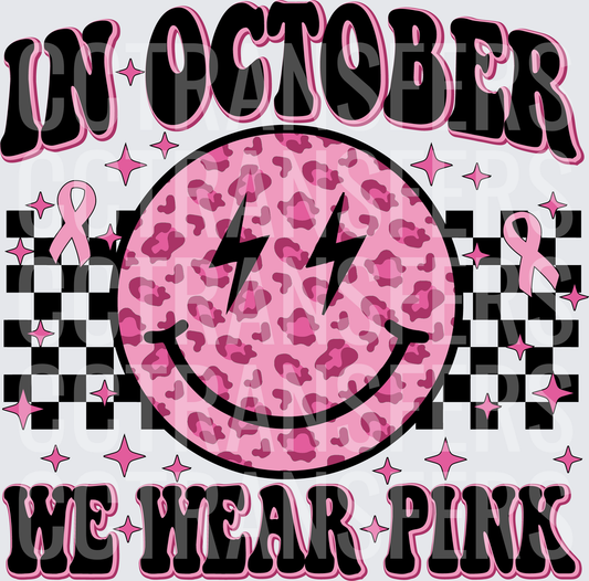 In October We Wear Pink Leopard Smiley Face (DTF)