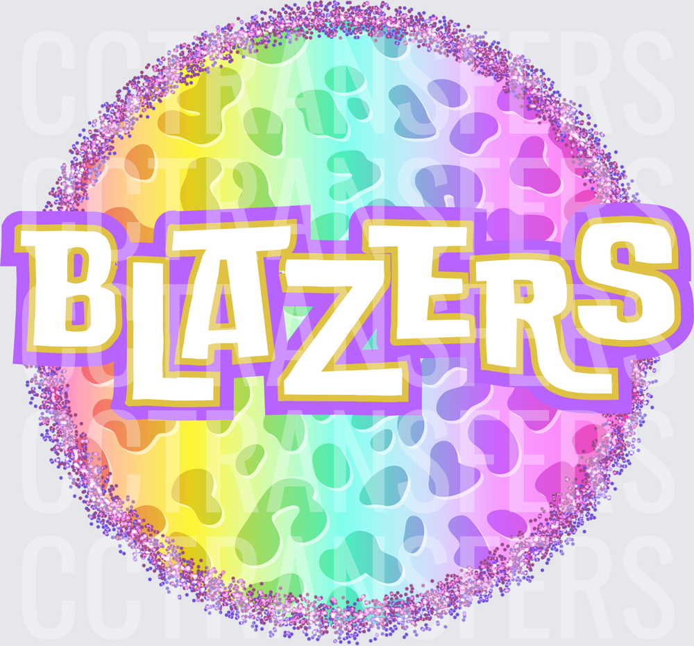 Blazers Rainbow Leopard Glitter Circle (DTF)