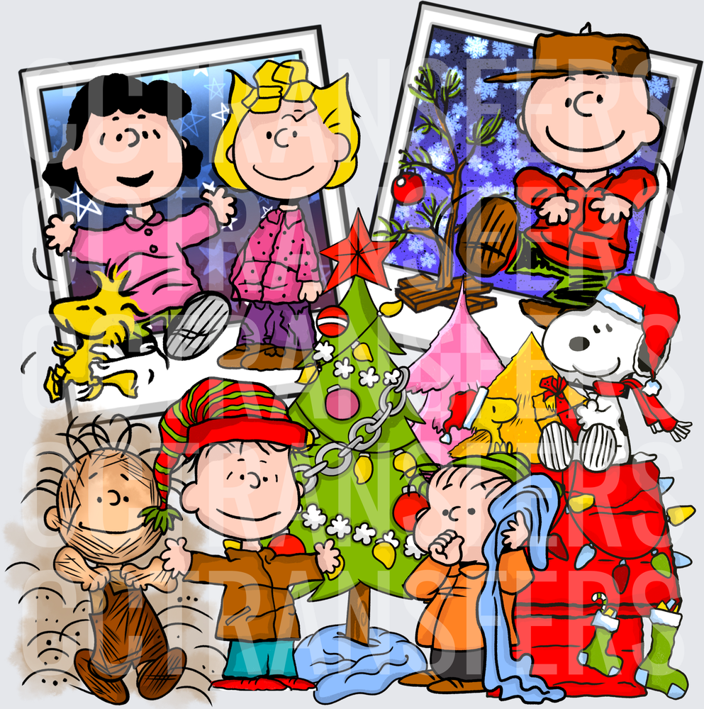Cartoon Gang Christmas Tree Holiday Polaroid Scene (DTF)