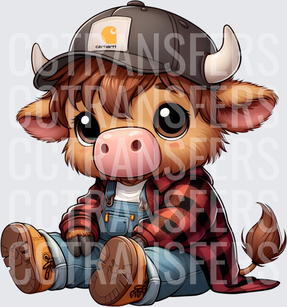 Cute Baby Bull Flannel Overalls Work Cap Boots (DTF)