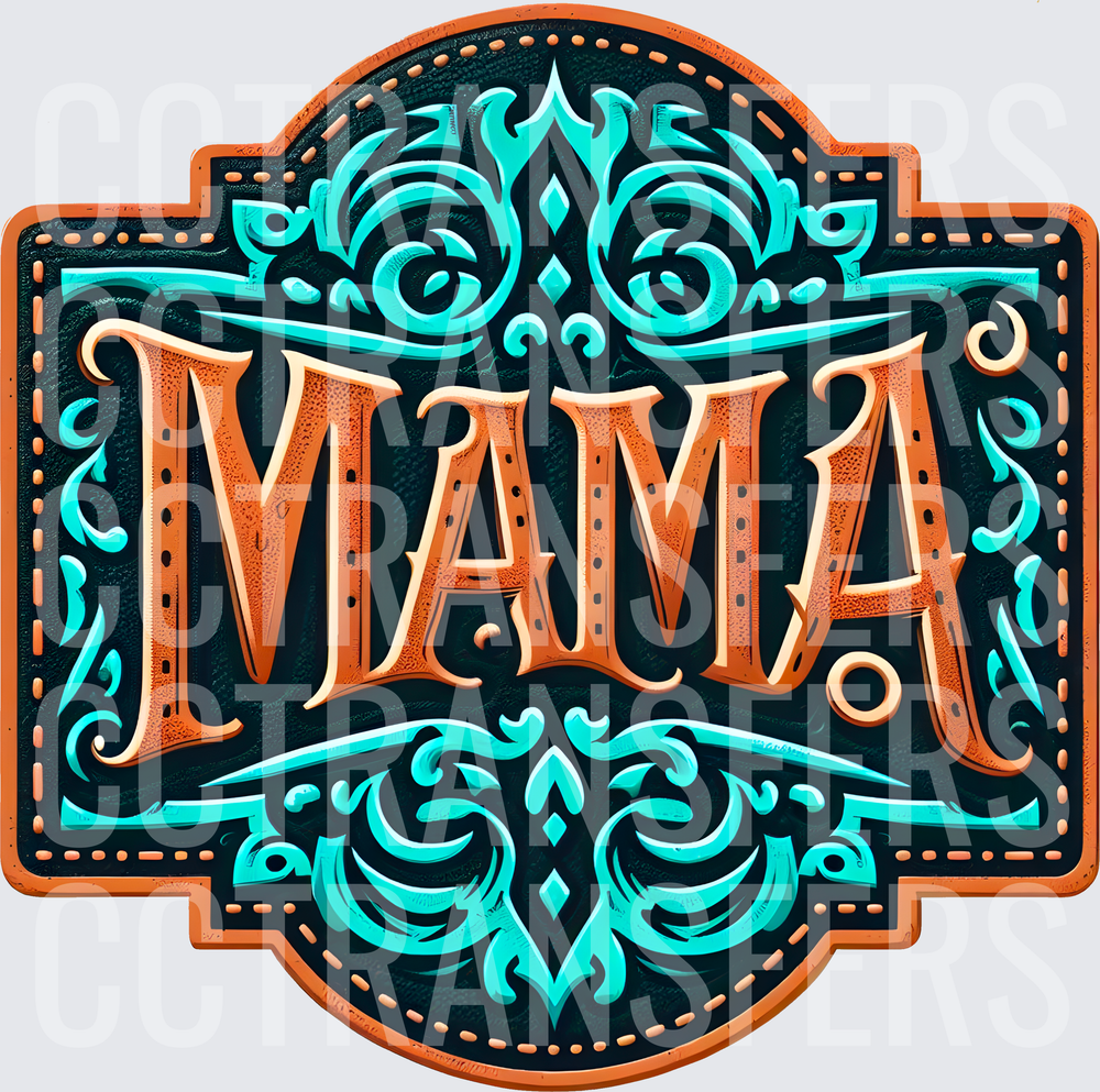 Mama Western Turquoise Ornate Rustic Badge (DTF)