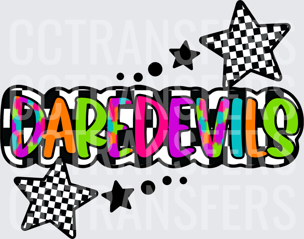 Daredevils Colorful Bold Text Checkered Stars (DTF)