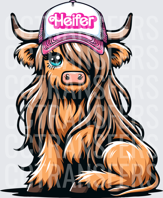 Cute Highland Cow Heifer Pink Trucker Hat (DTF)