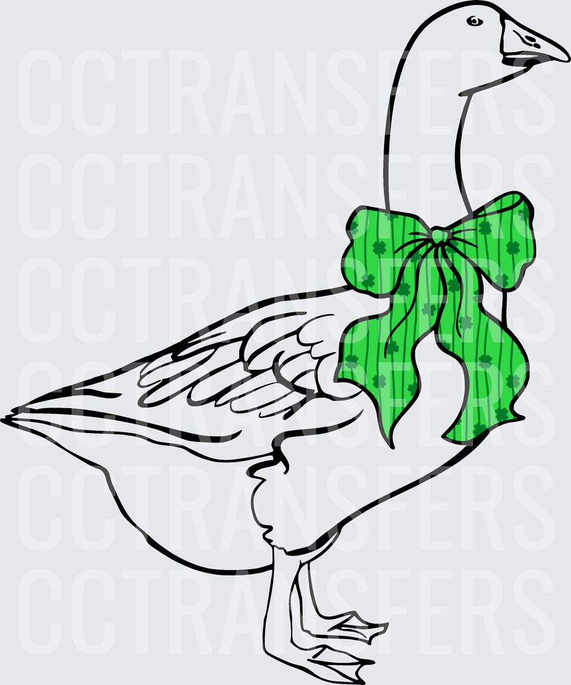 White Goose with Green Shamrock Bow St. Patrick's Day (DTF)