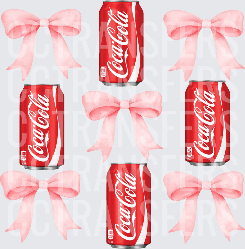 Red Soda Cans and Pink Watercolor Bows Pattern (DTF)