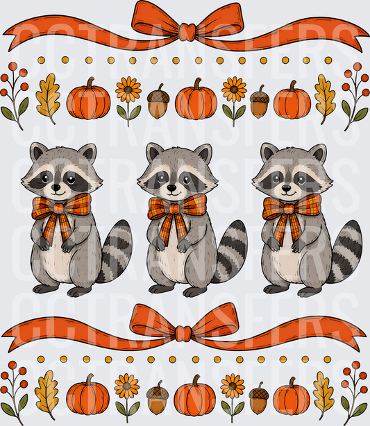 Trio of Cute Raccoons Fall Harvest Autumn Border (DTF)