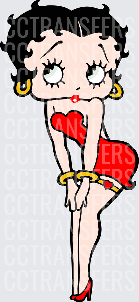 Curly Haired Cartoon Pin-Up Girl Red Dress Gold Earrings (DTF)