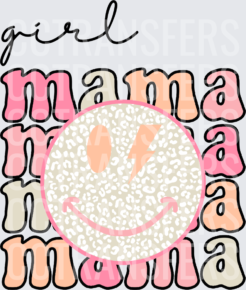 Girl Mama Retro Stacked Leopard Smiley Face Lightning (DTF)