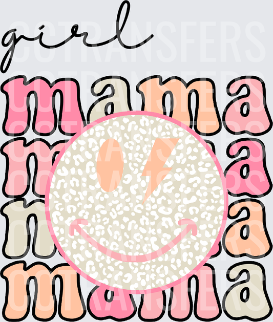 Girl Mama Retro Stacked Leopard Smiley Face Lightning (DTF)