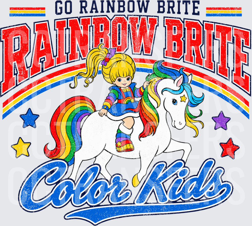 Go Rainbow Brite Color Kids Retro Varsity Cartoon (DTF)