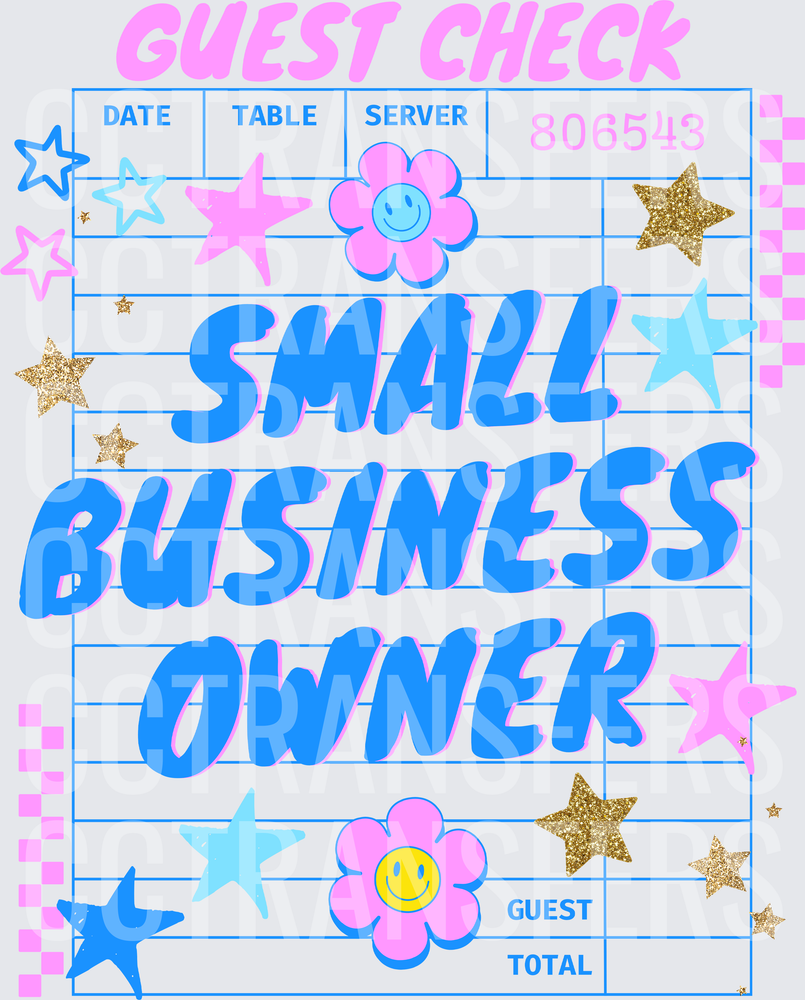 Small Business Owner Guest Check Stars Smiley Flowers (DTF)