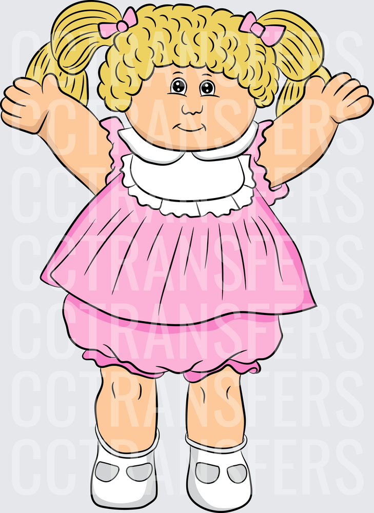 Chubby Blonde Pigtail Doll Pink Dress Cartoon (DTF)