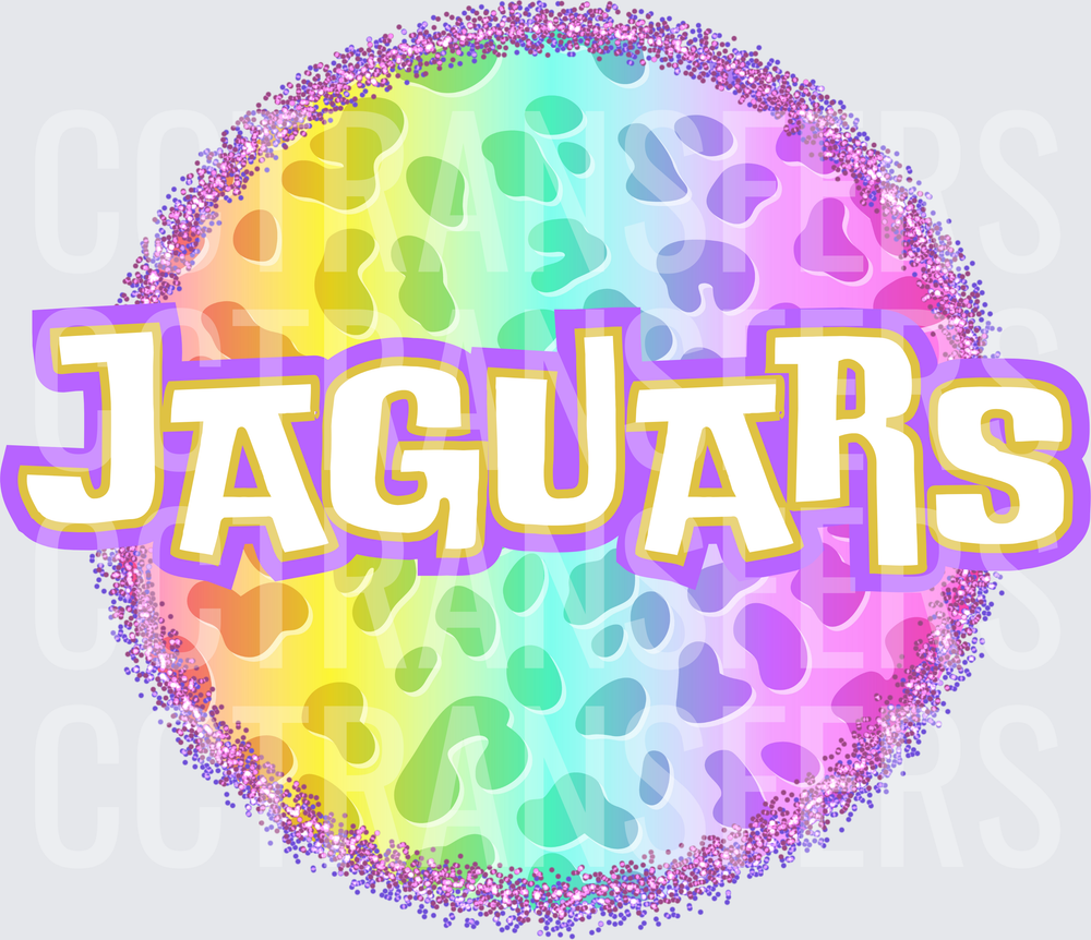 Jaguars Rainbow Leopard Print Glitter Circle (DTF)
