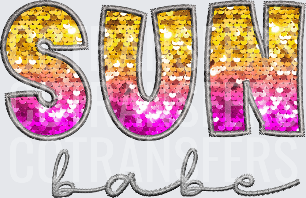Sun Babe Sequin Ombre Embroidery Style Lettering (DTF)