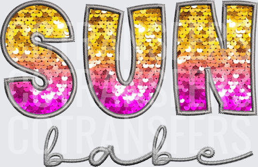 Sun Babe Sequin Ombre Embroidery Style Lettering (DTF)