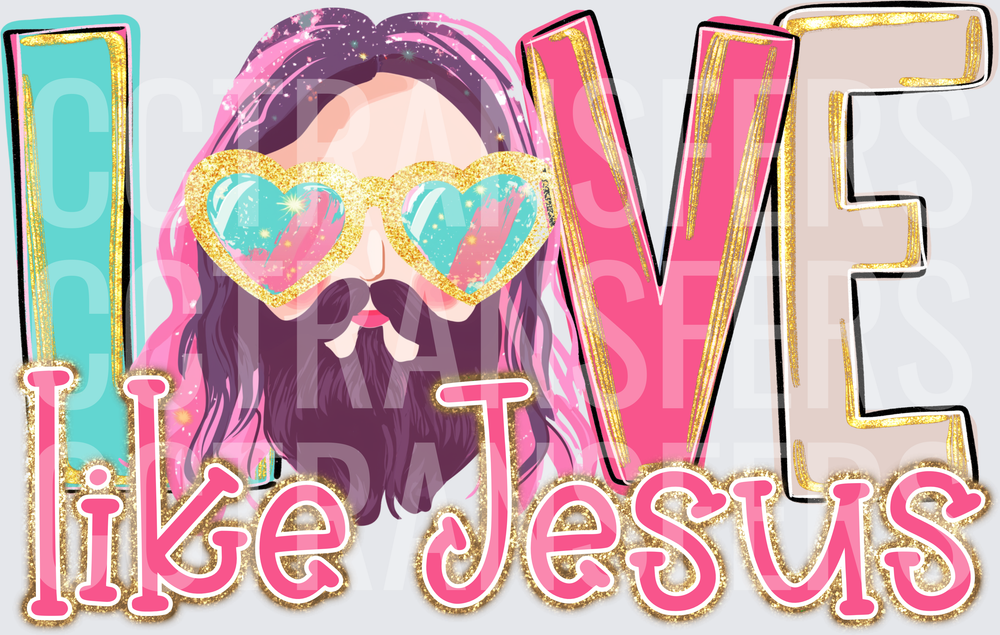 Love Like Jesus Glitter Groovy Heart Sunglasses Face (DTF)