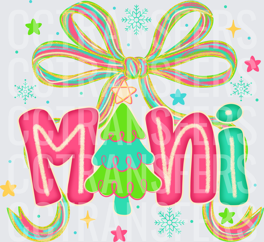 Mini Christmas Bow Holiday Tree Doodle Letters (DTF)