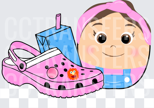 Cartoon Girl Pink Clog Juice Box Fuzzy Jibbitz Charm (DTF)